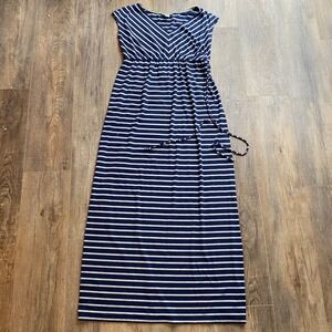 Motherhood Maternity Navy Blue White Striped Sleeveless Maxi Dress Small, Spring